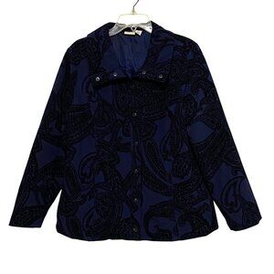 Chicos Zenergy Velvet Burnout Jacket Blazer Size 12 Blue Whimsigoth Paisley
